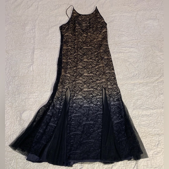 Badgley Mischka Silk Black and Nude Lace Ombre‎ Formal Dress Size 14 - Picture 1 of 8